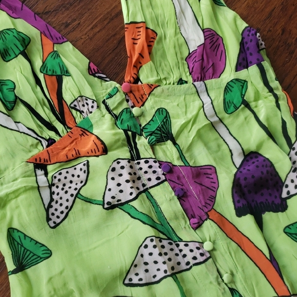 Farm Rio Lime Green Psychedelic Mushroom Midi Dress Size Medium Boho Festival - Picture 4 of 11